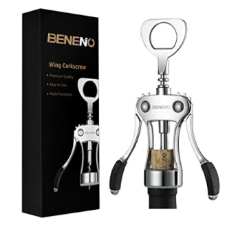 Beneno wing corkscrew and bottle opener with packaging.