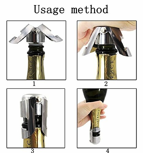 Step-by-step guide for using a champagne bottle stopper.