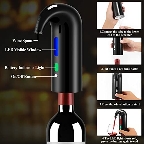 Electric wine aerator dispenser with instructions for use.