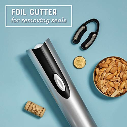 Foil cutter for removing seals with accessories on a blue background.