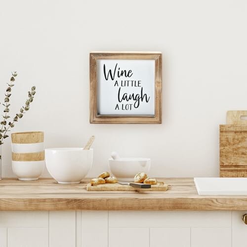 Kitchen with wooden accents and framed quote on wall