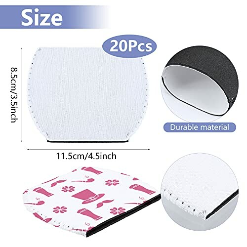 Set of 20 reusable makeup remover pads with dimensions and durable material.