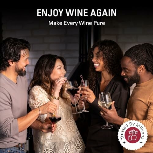 Group of people smiling and holding wine glasses