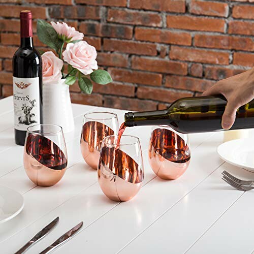 MyGift Copper Stemless Wine Glass Set