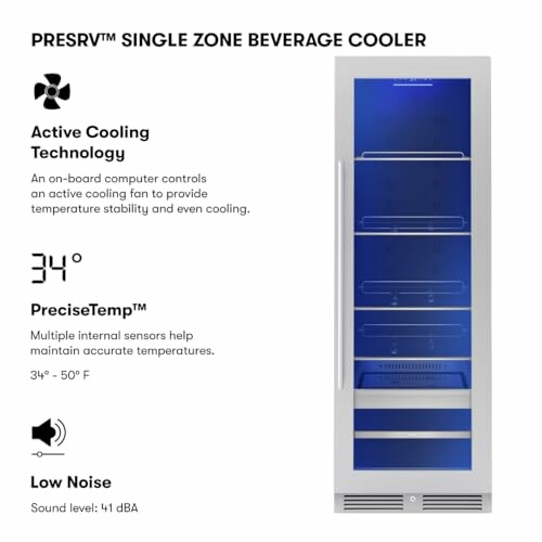 Presrv single zone beverage cooler with active cooling and precise temperature control.