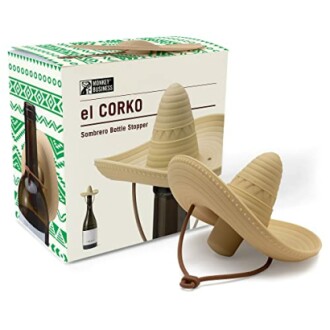 Sombrero-shaped bottle stopper with packaging