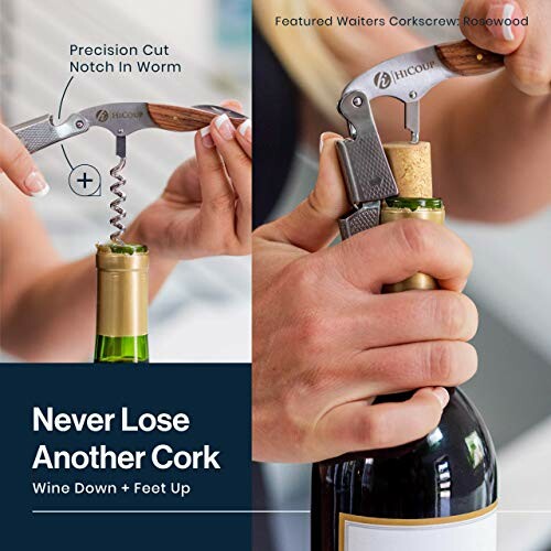 Waiter's corkscrew being used to open a wine bottle.