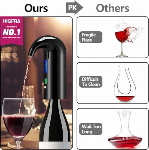 Comparison of wine aerator features: durable design vs. fragile glass, easy cleaning vs. difficult cleaning, quick aeration vs. long wait.