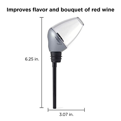 Wine aerator with dimensions 6.25 inches height and 3.07 inches width.