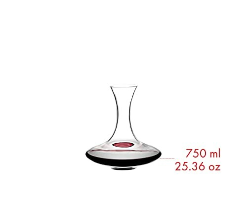 Glass wine decanter with 750ml capacity label.