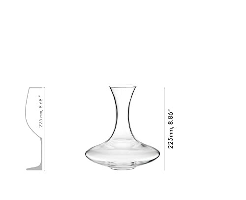 Glass wine decanter and glass with dimensions.