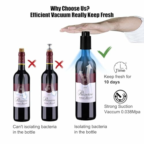 Comparison of wine bottles with and without a vacuum sealer.